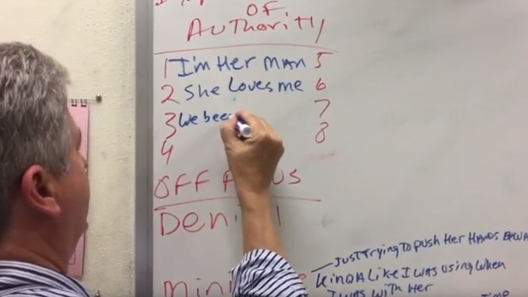 Devon Gaster writing on dry erase board during a class